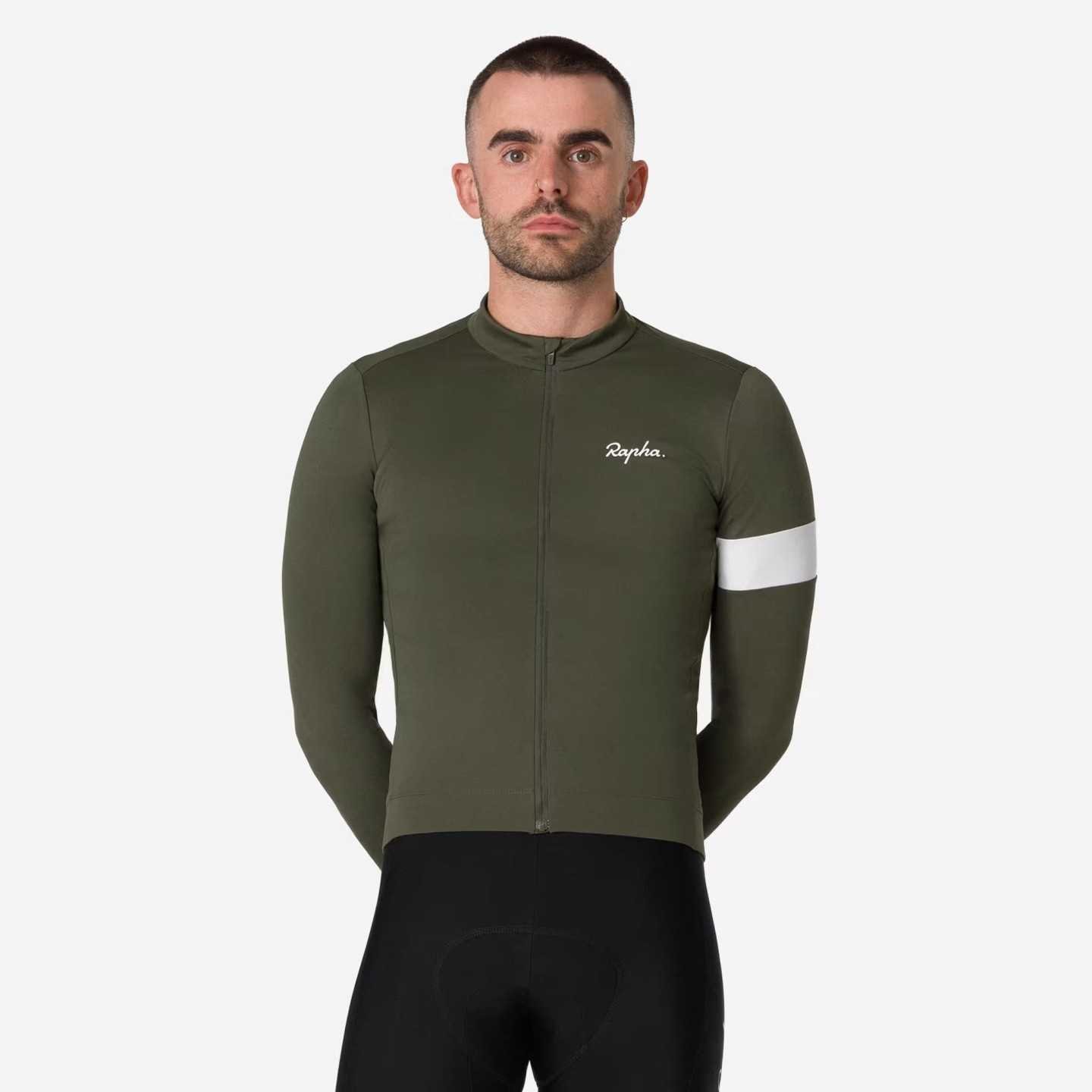 RAPHA MEN'S CORE THERMAL LONG SLEEVE JERSEY DARK GREEN | Ravet Bike